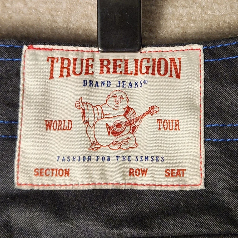 True Religion Cargo Pants Mens Black Blue Contrast Stitch Utility Workwear